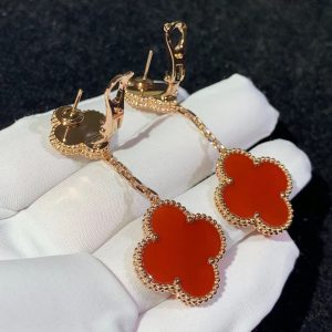 Van Cleef & Arpels Vintage Alhambra Womens Red Earring Custom 18K Rose Gold (2)