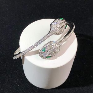 BVLGari Serpenti Bracelet Custom Emerald Diamond 18K White Gold Womens (2)