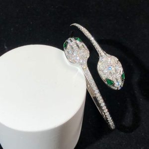 BVLGari Serpenti Bracelet Custom Emerald Diamond 18K White Gold Womens (2)