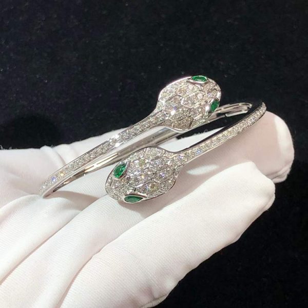 BVLGari Serpenti Bracelet Custom Emerald Diamond 18K White Gold Womens (2)