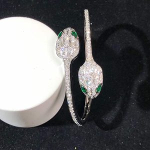 BVLGari Serpenti Bracelet Custom Emerald Diamond 18K White Gold Womens (2)