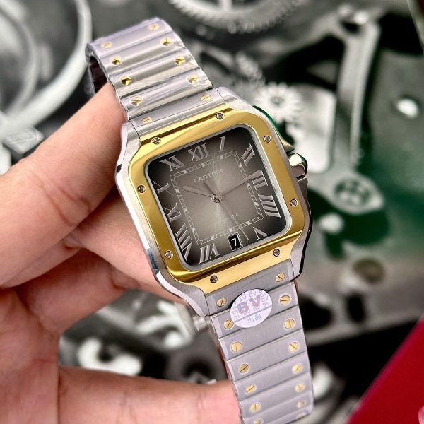 Cartier Santos CRW2SA0030 Gray Dial Demi Gold Best Replica BV Factory (1)