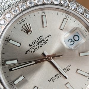 Rolex DateJust Best Replica Watch Custom Moissanite Diamonds Siver Dial 41mm (2)