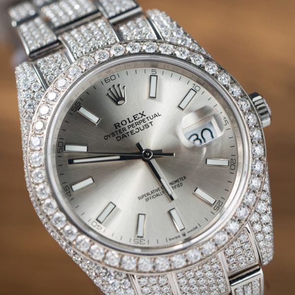 Rolex DateJust Best Replica Watch Custom Moissanite Diamonds Siver Dial 41mm (2)