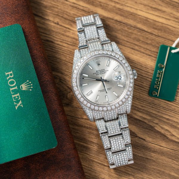 Rolex DateJust Best Replica Watch Custom Moissanite Diamonds Siver Dial 41mm (2)