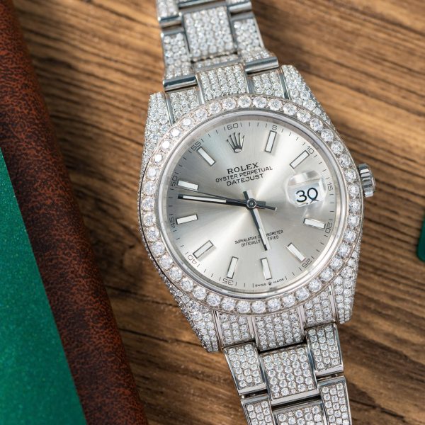 Rolex DateJust Best Replica Watch Custom Moissanite Diamonds Siver Dial 41mm (2)