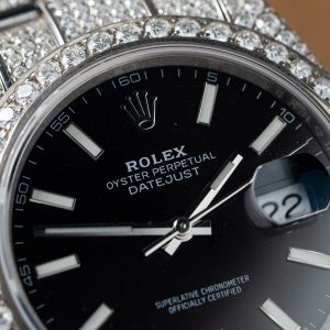 Rolex DateJust Replica Watch Custom Moissanite Diamonds Black Dial 41mm (2)