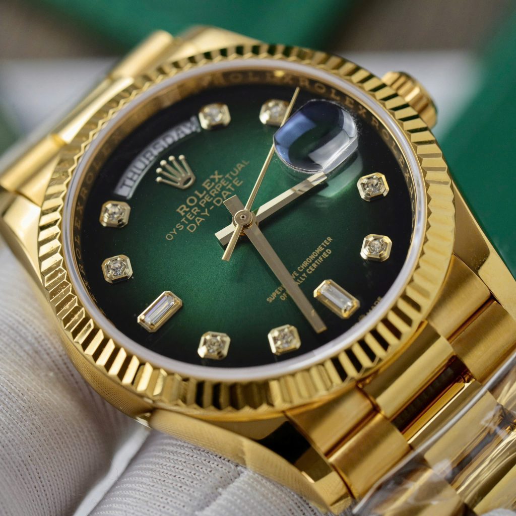 Rolex Day-Date Green Ombre Gold Wrapped Best Replica Watch 36mm (1)