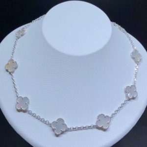 Van Cleef And Arpels Alhambra Necklace Custom 18K White Gold Mother Of Pearl 10 Motifs (2)