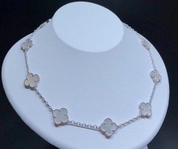 Van Cleef And Arpels Alhambra Necklace Custom 18K White Gold Mother Of Pearl 10 Motifs (2)