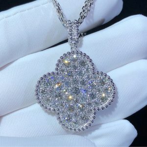 Van Cleef And Arpels Magic Alhambra Necklace 18K White Gold Natural Diamond Custom (2)