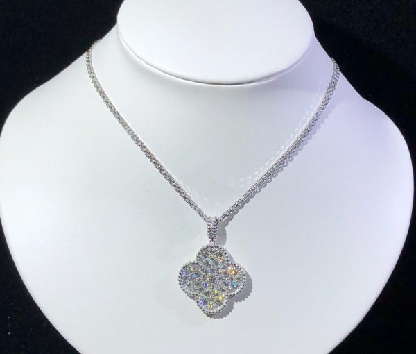 Van Cleef And Arpels Magic Alhambra Necklace 18K White Gold Natural Diamond Custom (2)