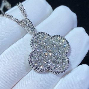 Van Cleef And Arpels Magic Alhambra Necklace 18K White Gold Natural Diamond Custom (2)