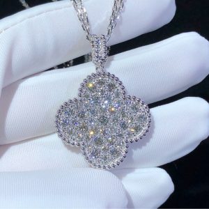 Van Cleef And Arpels Magic Alhambra Necklace 18K White Gold Natural Diamond Custom (2)