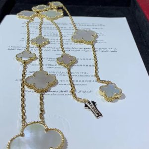 Van Cleef & Arpels Alhambra 11 Motifs Womens Necklace Custom Mother Of Pearl 18K Gold (2)