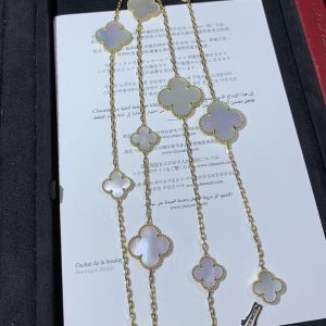 Van Cleef & Arpels Alhambra 11 Motifs Womens Necklace Custom Mother Of Pearl 18K Gold (2)