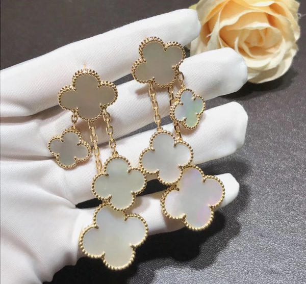 Van Cleef & Arpels Alhambra Earring Custom Mother Of Pearl 18K Gold (2)