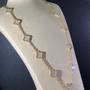 Van Cleef & Arpels Alhambra Necklace 20 Motifs Custom Natural Diamond 18K Gold (2)