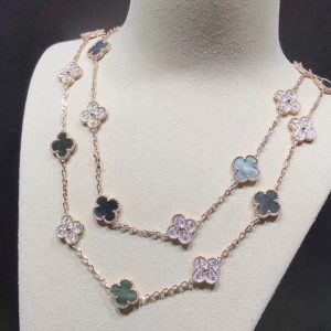 Van Cleef & Arpels Alhambra Necklace 20 Motifs Custom Natural Diamond Mother Of Pearl 18K Gold (2)