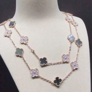 Van Cleef & Arpels Alhambra Necklace 20 Motifs Custom Natural Diamond Mother Of Pearl 18K Gold (2)