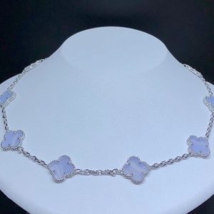 Van Cleef & Arpels Alhambra Necklace Custom Gemstone 18K White Gold 10 Motifs (2)