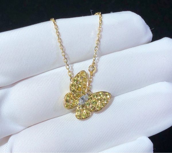 Van Cleef & Arpels Butterfly Necklace Womens Custom Natural Diamond Gemstone 18K Gold (2)