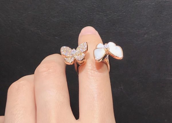 Van Cleef & Arpels Butterfly Rings Custom Mother Of Pearl Diamond 18K Rose Gold (2)