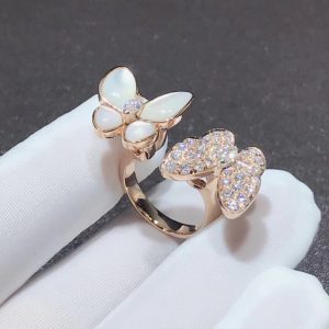 Van Cleef & Arpels Butterfly Rings Custom Mother Of Pearl Diamond 18K Rose Gold (2)