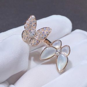 Van Cleef & Arpels Butterfly Rings Custom Mother Of Pearl Diamond 18K Rose Gold (2)