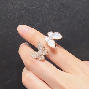 Van Cleef & Arpels Butterfly Rings Custom Mother Of Pearl Diamond 18K Rose Gold (2)