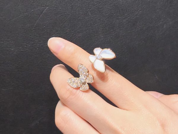 Van Cleef & Arpels Butterfly Rings Custom Mother Of Pearl Diamond 18K Rose Gold (2)