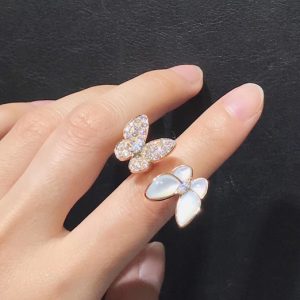 Van Cleef & Arpels Butterfly Rings Custom Mother Of Pearl Diamond 18K Rose Gold (2)