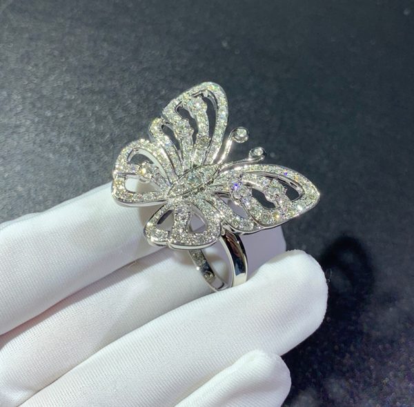 Van Cleef & Arpels Flying Butterfly Rings Custom 18K White Gold Natural Diamond (2)