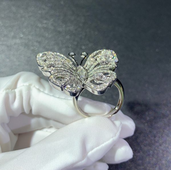 Van Cleef & Arpels Flying Butterfly Rings Custom 18K White Gold Natural Diamond (2)