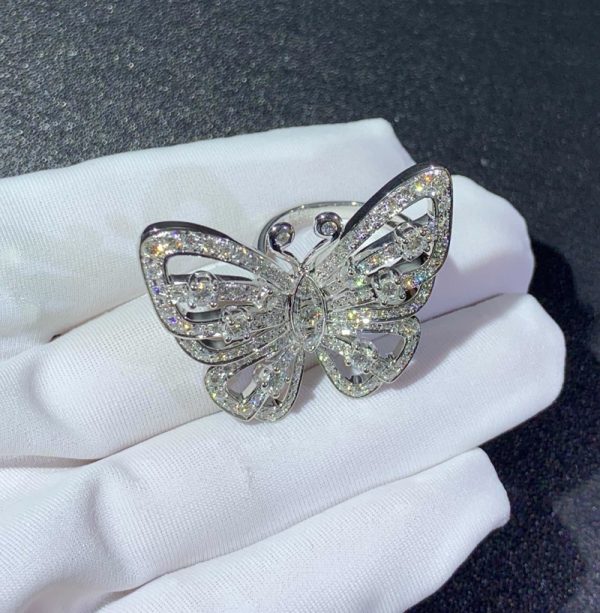 Van Cleef & Arpels Flying Butterfly Rings Custom 18K White Gold Natural Diamond (2)