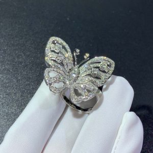 Van Cleef & Arpels Flying Butterfly Rings Custom 18K White Gold Natural Diamond (2)