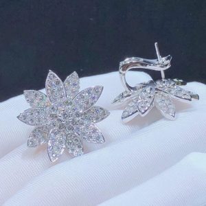 Van Cleef & Arpels Lotus Face Design Earring Custom Natural Diamond 18K White Gold (2)