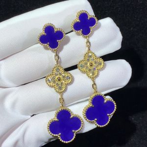 Van Cleef & Arpels Magic Alhambra Earring 3 Motifs Custom Gemstone Diamond 18K Gold (2)