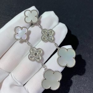 Van Cleef & Arpels Magic Alhambra Earring Custom Natural Diamond Mother Of Pearl 18K White Gold (2)