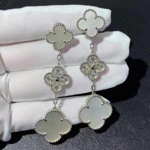 Van Cleef & Arpels Magic Alhambra Earring Custom Natural Diamond Mother Of Pearl 18K White Gold (2)