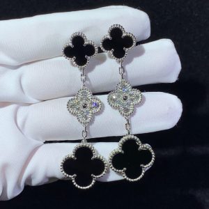 Van Cleef & Arpels Magic Alhambra Earrings Natural Diamond Agate 18K White Gold Custom (2)