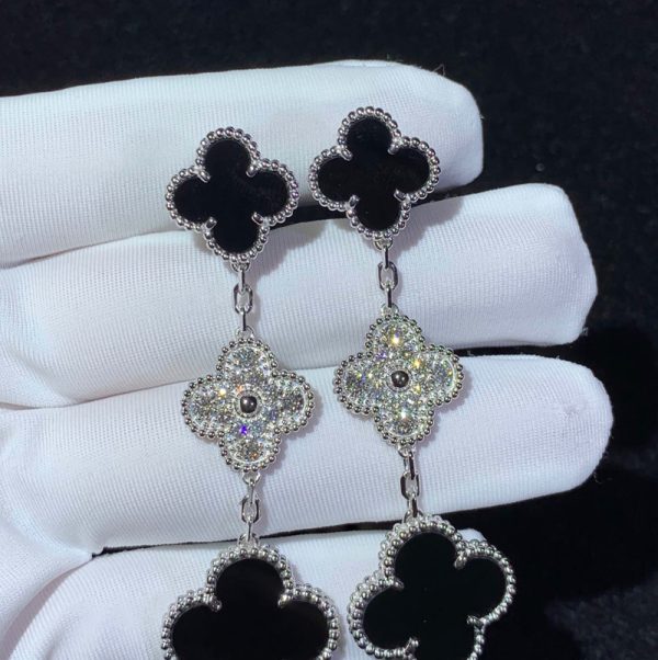 Van Cleef & Arpels Magic Alhambra Earrings Natural Diamond Agate 18K White Gold Custom (2)