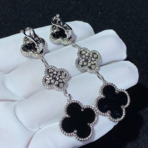 Van Cleef & Arpels Magic Alhambra Earrings Natural Diamond Agate 18K White Gold Custom (2)