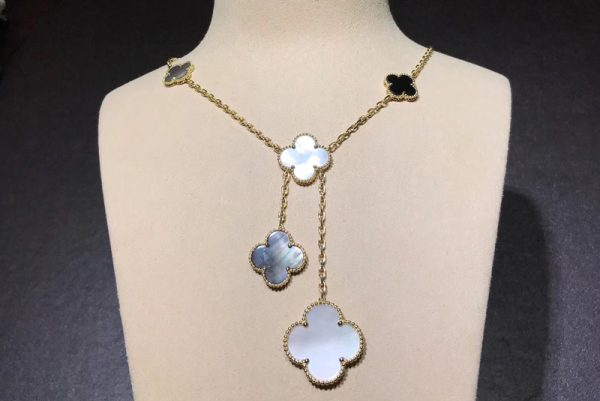 Van Cleef & Arpels Magic Alhambra Necklace Custom Mother Of Pearl 18K Gold Womens (2)