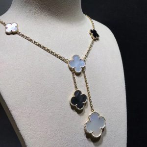 Van Cleef & Arpels Magic Alhambra Necklace Custom Mother Of Pearl 18K Gold Womens (2)