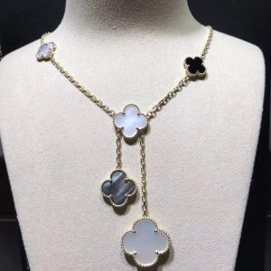 Van Cleef & Arpels Magic Alhambra Necklace Custom Mother Of Pearl 18K Gold Womens (2)