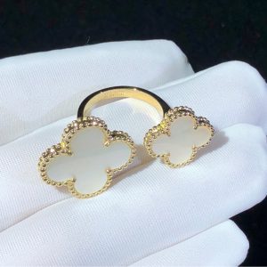 Van Cleef & Arpels Magic Alhambra Womens Rings Custom Mother Of Pearl 18K Gold (2)