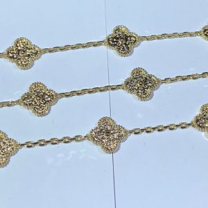 Van Cleef & Arpels Vintage Alhambra Necklace 10 Motifs Custom 18K Gold Womens (2)