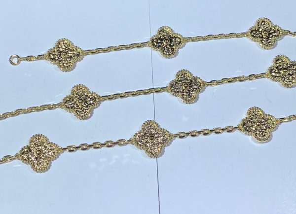 Van Cleef & Arpels Vintage Alhambra Necklace 10 Motifs Custom 18K Gold Womens (2)