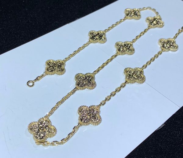 Van Cleef & Arpels Vintage Alhambra Necklace 10 Motifs Custom 18K Gold Womens (2)